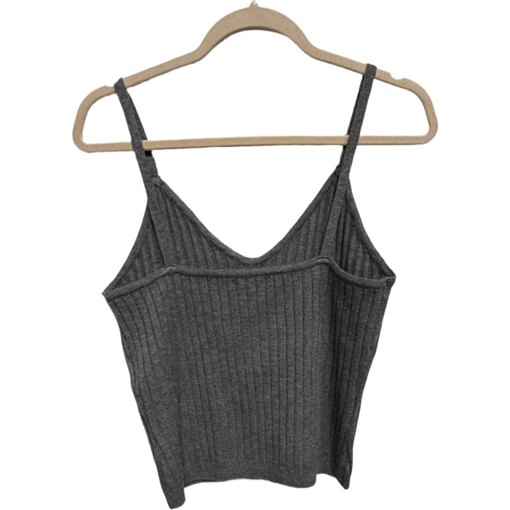 7 For All Mankind Gray Ribbed Knit Cami Tank Top Medium Y2K Minimalist Basic - Picture 4 of 6